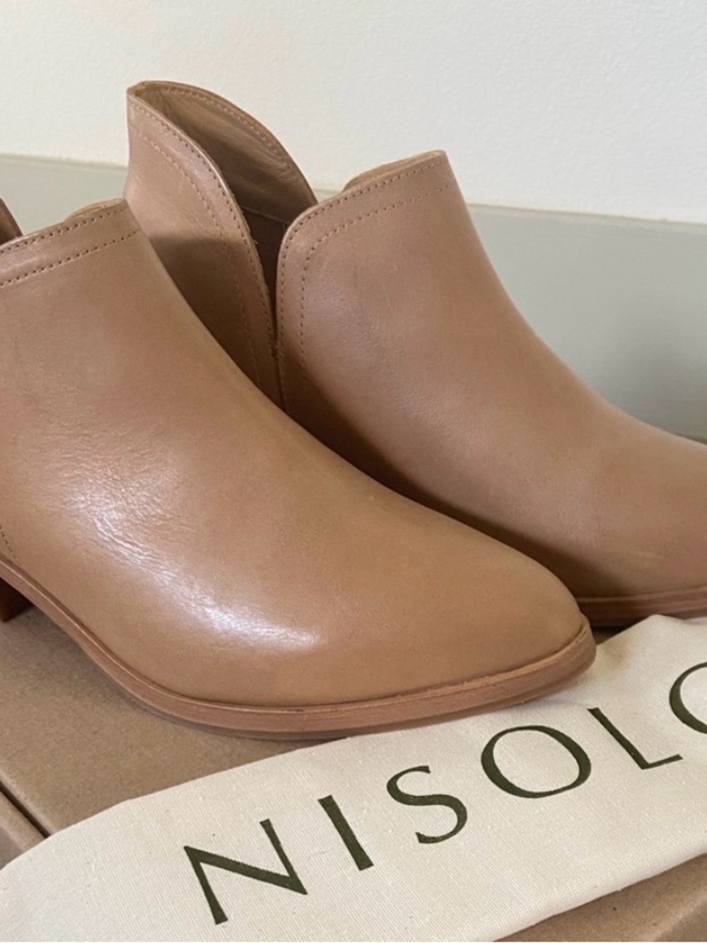 Nisolo Almond Leather Slip-On Ankle Booties
